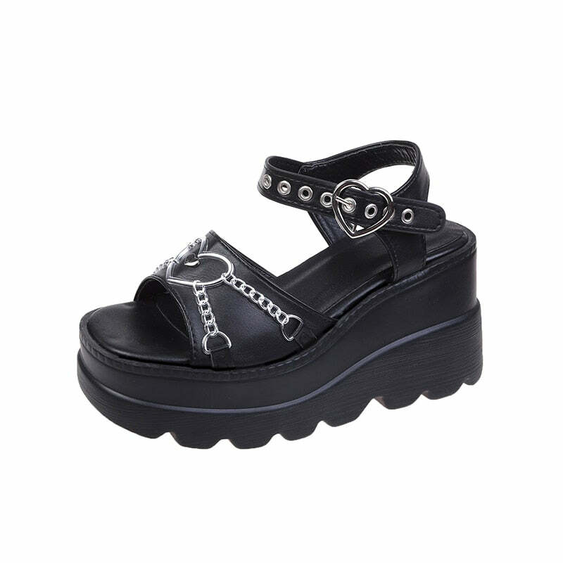 Pastel Goth Platform Sandals with Metal Chain - Y2K Grunge, 90s Retro, Summer Party Outfits