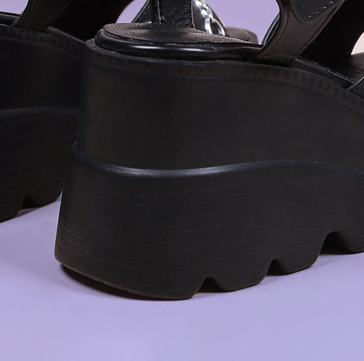 Pastel Goth Platform Sandals with Metal Chain - Y2K Grunge, 90s Retro, Summer Party Outfits