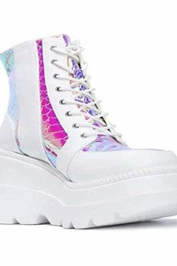Pastel Goth White Holographic Platform Shoes - Y2K Grunge, 90s Retro, Summer Party Outfits