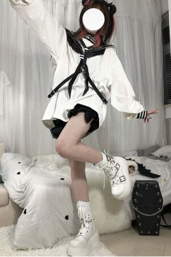 Pastel Goth White Motorcycle Boots - Y2K Grunge, 90s Fashion, Retro Style, Y2K Outfits