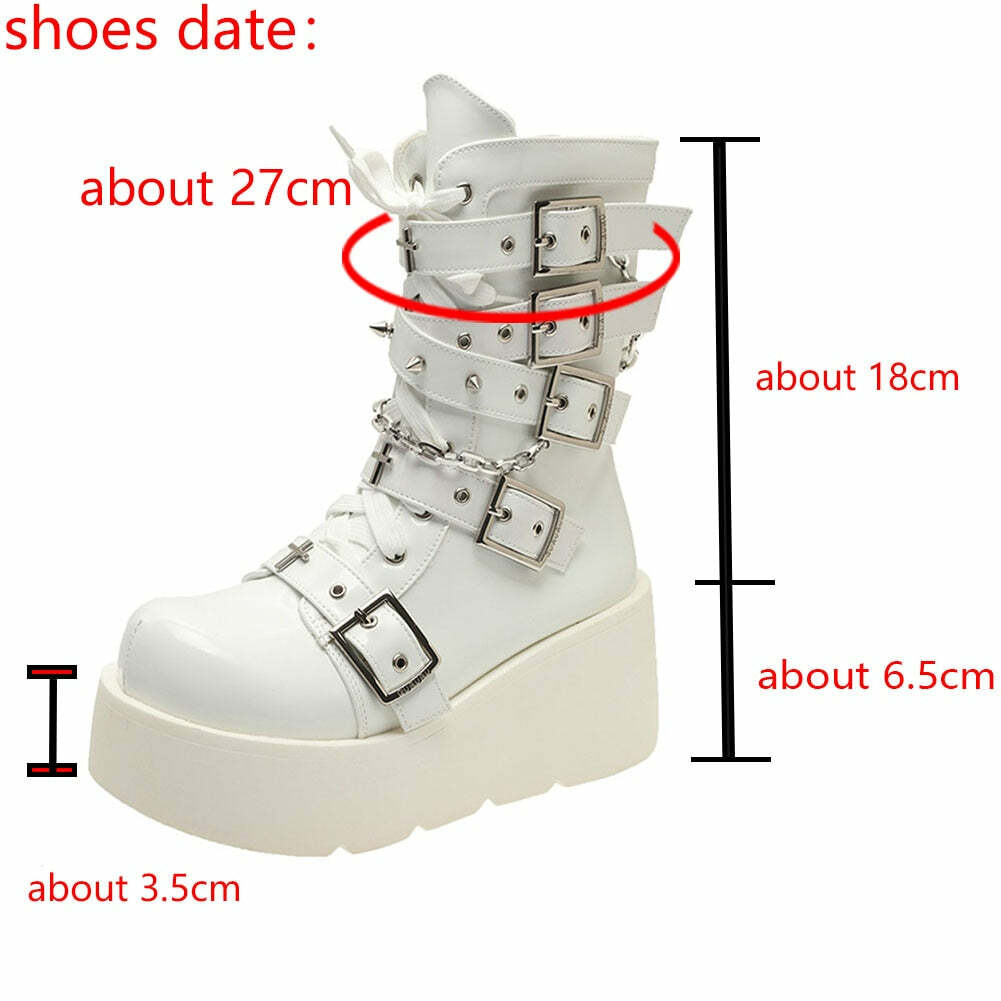 Pastel Goth White Motorcycle Boots - Y2K Grunge, 90s Fashion, Retro Style, Y2K Outfits