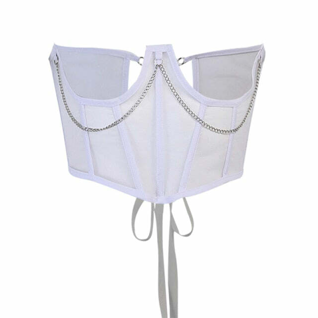 Pastel Goth White Underbust Corset - Y2K Summer, 90s Grunge, Retro Fashion, Y2K Party Outfit