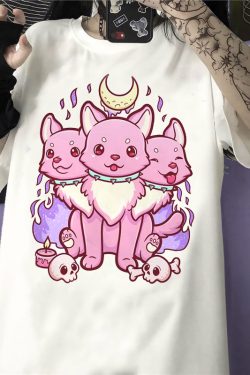 Pastel Goth Y2K Cat T-Shirt - Retro 90s Grunge, Summer Outfits, Baby Tees, Y2K Fashion
