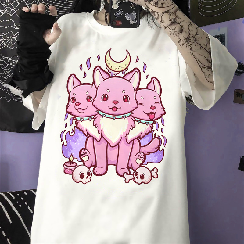 Pastel Goth Y2K Cat T-Shirt - Retro 90s Grunge, Summer Outfits, Baby Tees, Y2K Fashion