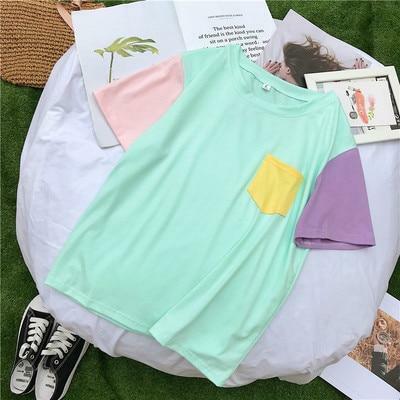 Pastel Patches Shirt - Y2K Summer Grunge, 90s Retro, Gothic Y2K, Baby Tees, Y2K