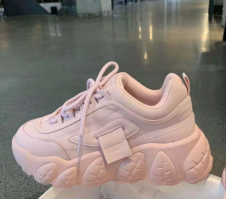 Pastel Pink Chunky Sneakers - Y2K Summer, 90s Grunge, Retro Hip Hop, Y2K Party Outfits