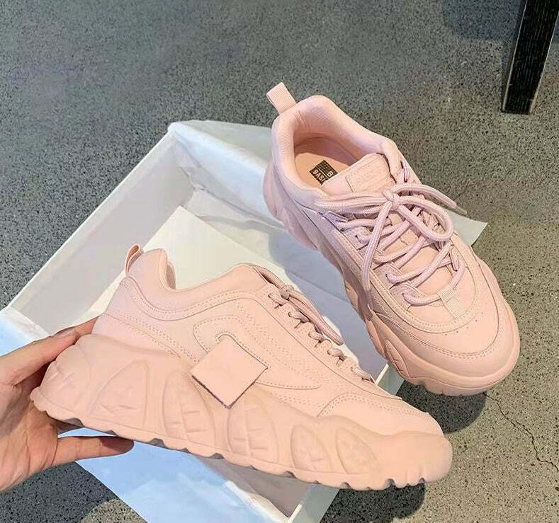 Pastel Pink Chunky Sneakers - Y2K Summer, 90s Grunge, Retro Hip Hop, Y2K Party Outfits