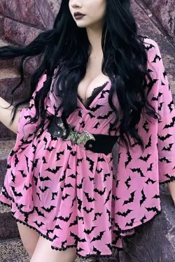 Pastel Pink Goth Bat Dress - Y2K Summer Grunge Outfit, 90s Fashion, Retro Style