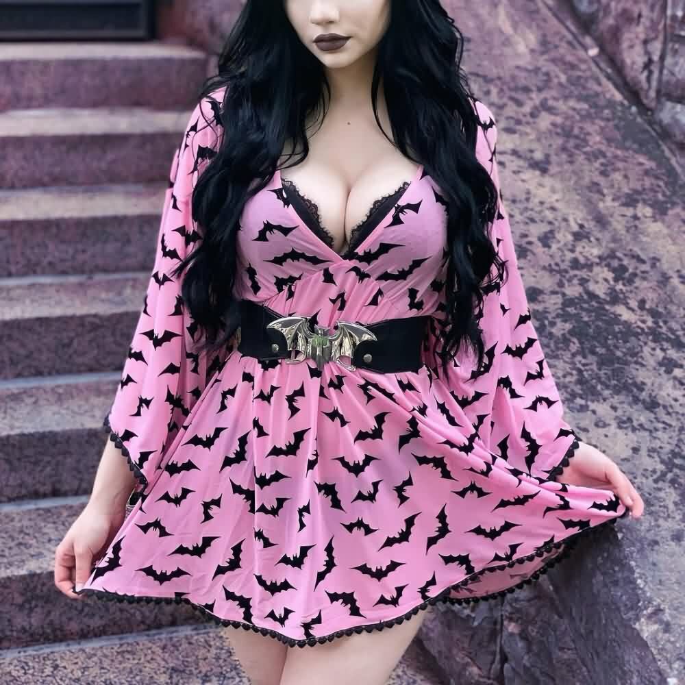 Pastel Pink Goth Bat Dress - Y2K Summer Grunge Outfit, 90s Fashion, Retro Style