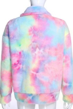 Pastel Rainbow Teddy Jacket - Y2K Summer Grunge, 90s Retro, Pastel Goth, Y2K Party Outfit