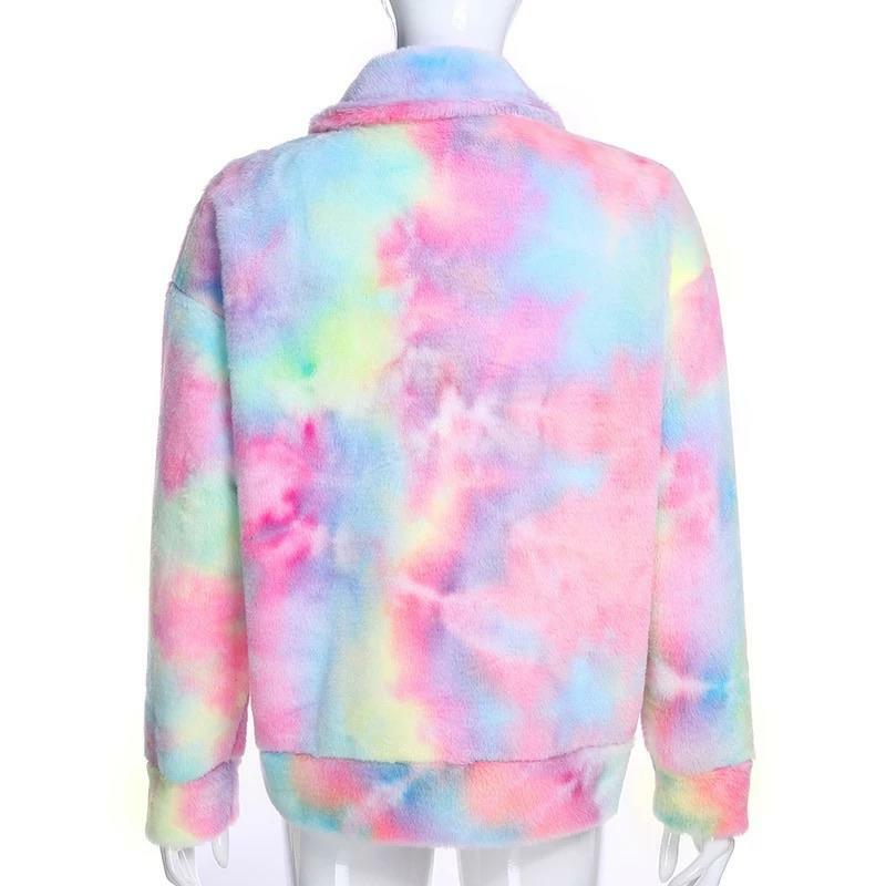 Pastel Rainbow Teddy Jacket - Y2K Summer Grunge, 90s Retro, Pastel Goth, Y2K Party Outfit