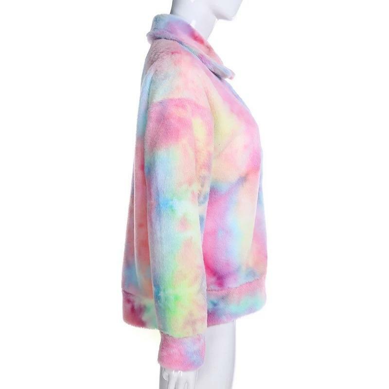 Pastel Rainbow Teddy Jacket - Y2K Summer Grunge, 90s Retro, Pastel Goth, Y2K Party Outfit