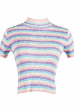 Pastel Striped Crop Top Tee - Y2K Summer, 90s Fashion, Grunge, Retro, Baby Tees, Y2K