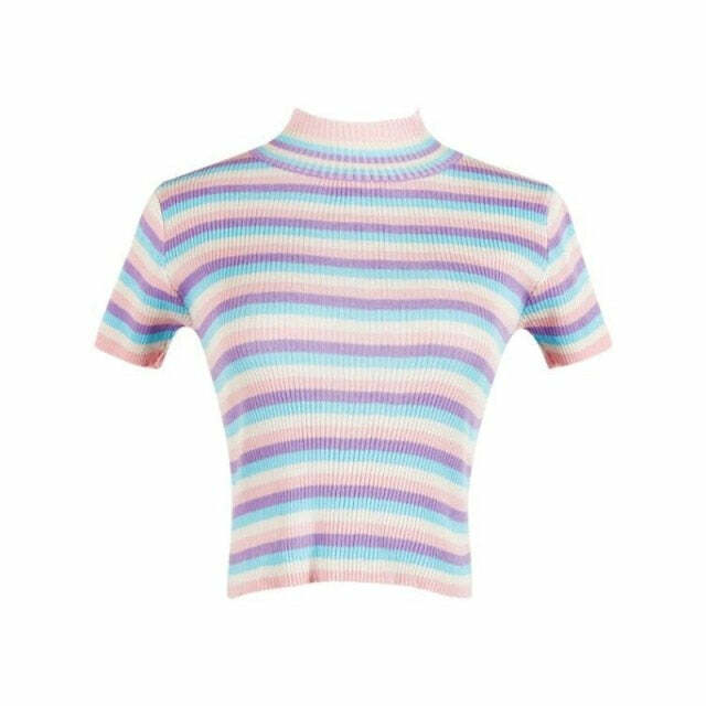 Pastel Striped Crop Top Tee - Y2K Summer, 90s Fashion, Grunge, Retro, Baby Tees, Y2K