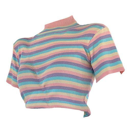 Pastel Sweetz Ribbed Top - Y2K Summer Grunge, 90s Fashion, Retro Goth, Baby Tees, Y2K