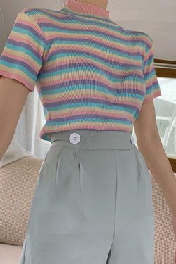 Pastel Sweetz Ribbed Top - Y2K Summer Grunge, 90s Fashion, Retro Goth, Baby Tees, Y2K