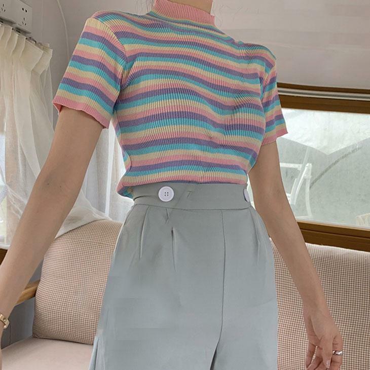 Pastel Sweetz Ribbed Top - Y2K Summer Grunge, 90s Fashion, Retro Goth, Baby Tees, Y2K