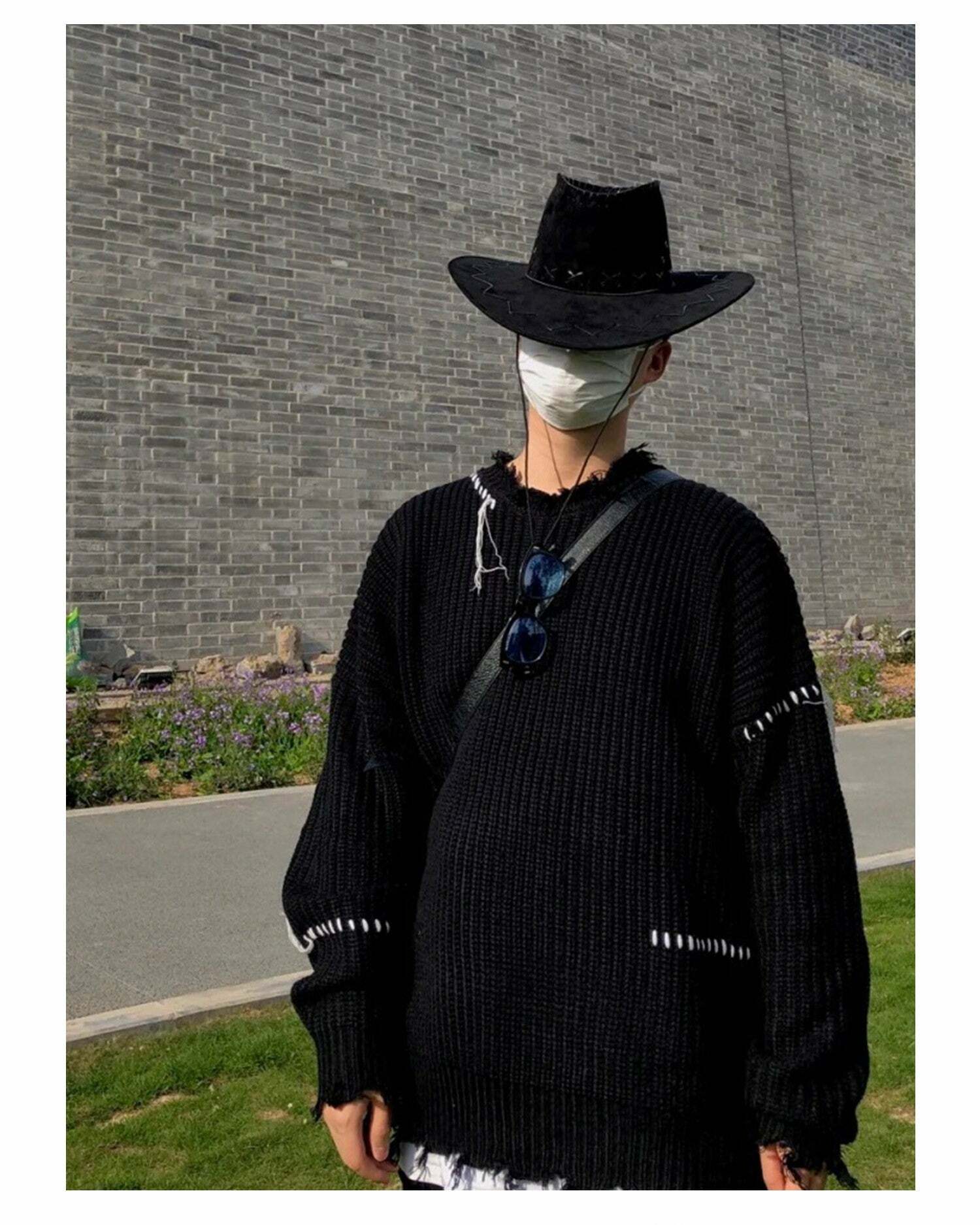 PCLP 'Lost Inside' Distressed Knit Sweater - Y2K Grunge, 90s Fashion, Retro Summer Outfit