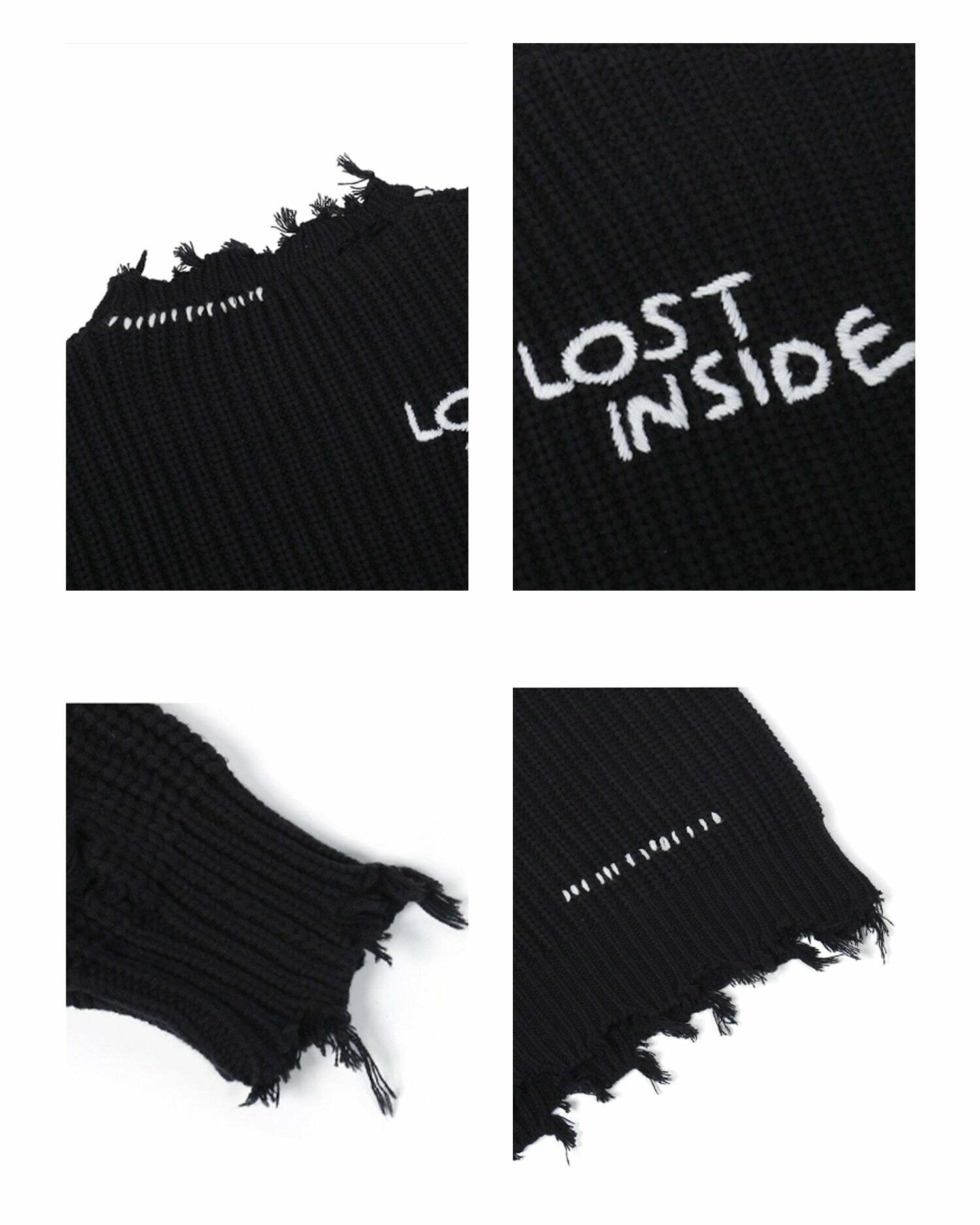 PCLP 'Lost Inside' Distressed Knit Sweater - Y2K Grunge, 90s Fashion, Retro Summer Outfit