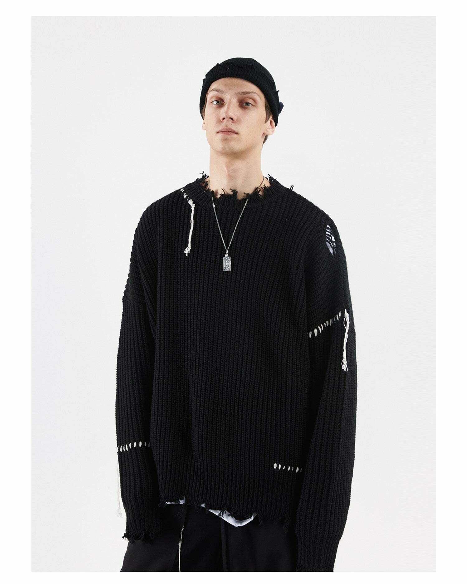 PCLP 'Lost Inside' Distressed Knit Sweater - Y2K Grunge, 90s Fashion, Retro Summer Outfit