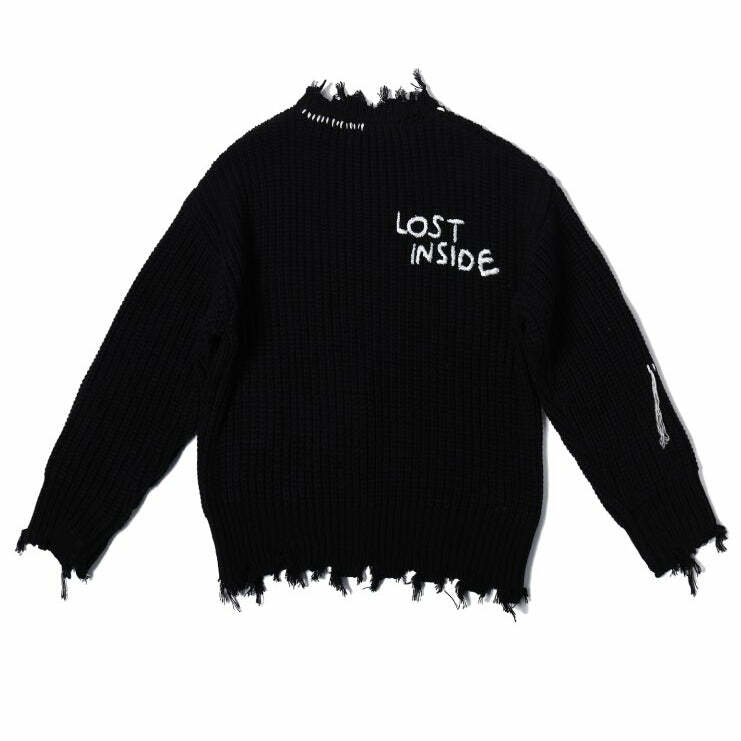 PCLP 'Lost Inside' Distressed Knit Sweater - Y2K Grunge, 90s Fashion, Retro Summer Outfit