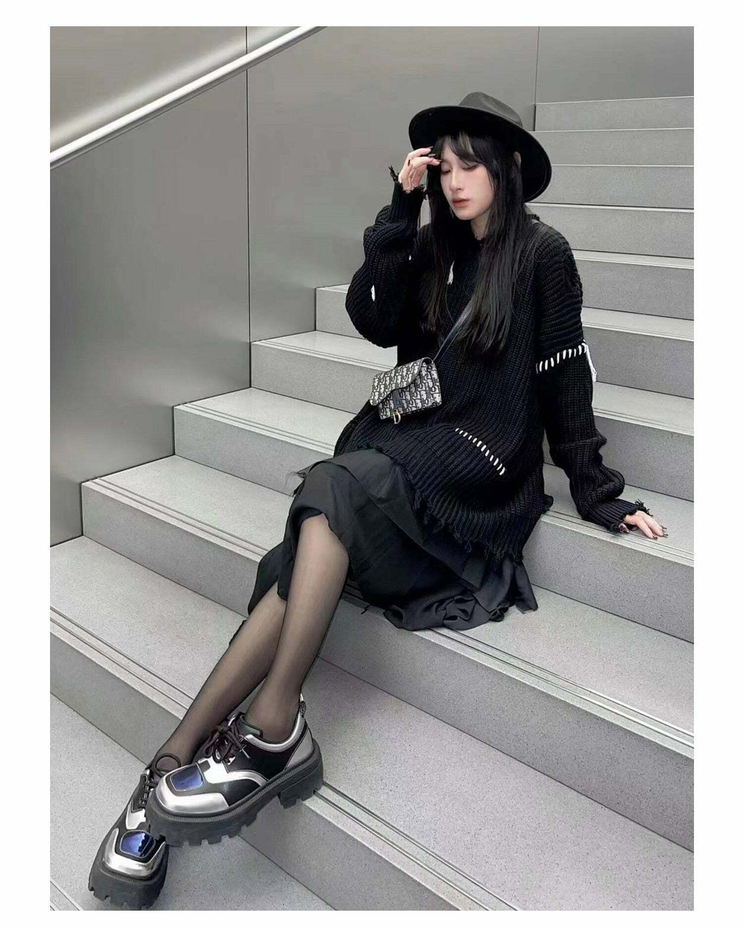 PCLP 'Lost Inside' Distressed Knit Sweater - Y2K Grunge, 90s Fashion, Retro Summer Outfit