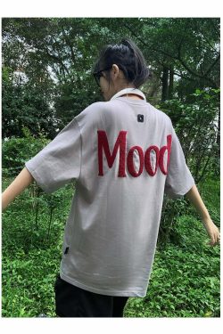 PCLP Mood Embroidered Tee - Y2K Summer Grunge, 90s Retro, Baby Tees, Y2K Club &