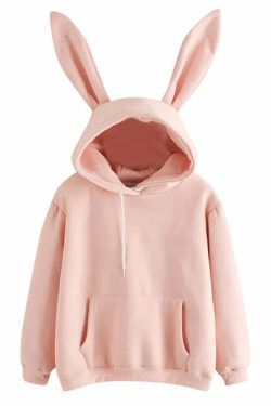 Peach Bunny Ears Hoodie - Y2K Summer, 90s Grunge, Retro Style, Pastel Goth, Y2K Club Outfit