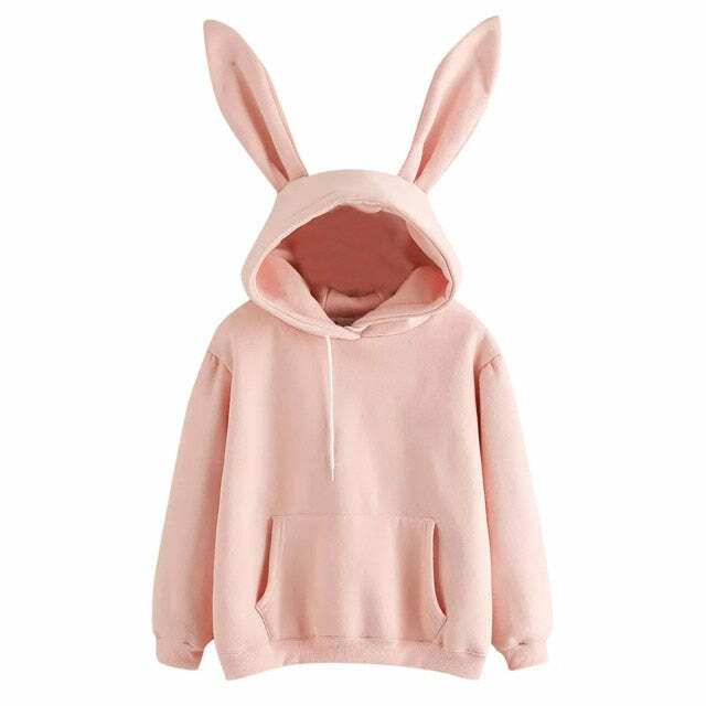 Peach Bunny Ears Hoodie - Y2K Summer, 90s Grunge, Retro Style, Pastel Goth, Y2K Club Outfit