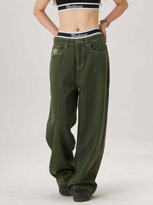 Perla Low-Rise Baggy Jeans - Y2K Grunge, 90s Fashion, Retro Style, Summer Y2K Outfits