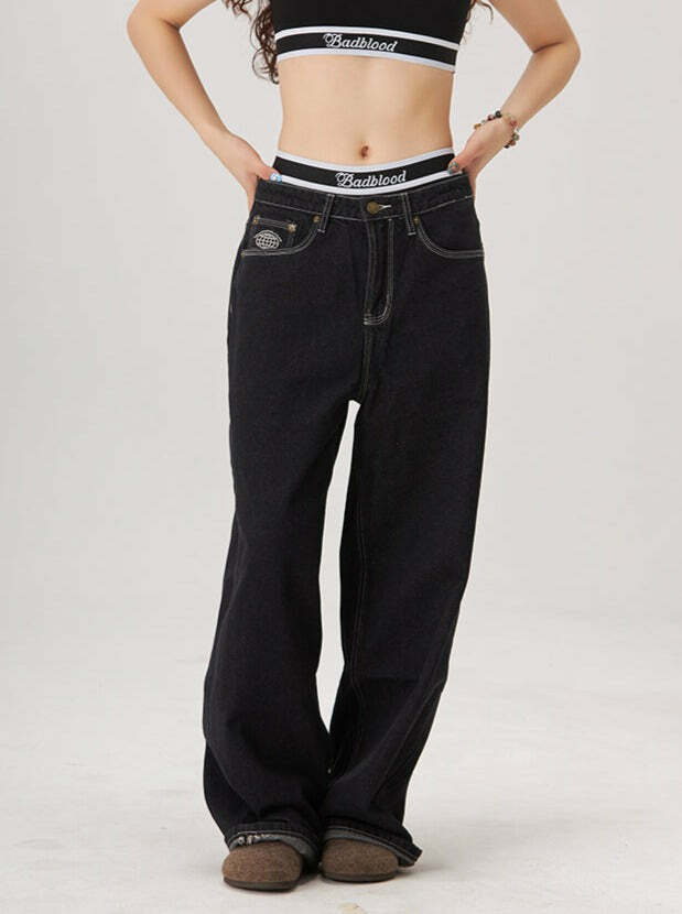 Perla Low-Rise Baggy Jeans - Y2K Grunge, 90s Fashion, Retro Style, Summer Y2K Outfits
