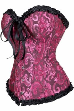Persian Pink Gothic Ruffle Trim Overbust Corset - Y2K Grunge, 90s Fashion, Retro Summer Outfit