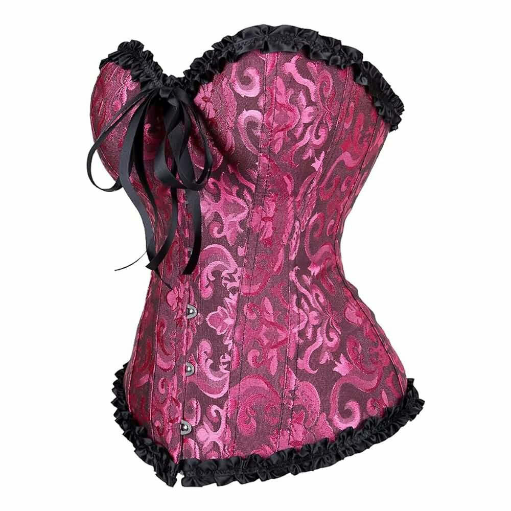 Persian Pink Gothic Ruffle Trim Overbust Corset - Y2K Grunge, 90s Fashion, Retro Summer Outfit