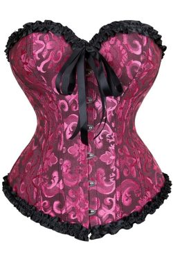 Persian Pink Gothic Ruffle Trim Overbust Corset - Y2K Grunge, 90s Fashion, Retro Summer Outfit