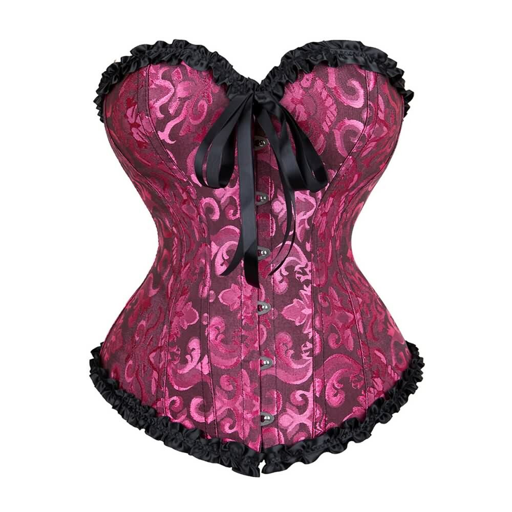 Persian Pink Gothic Ruffle Trim Overbust Corset - Y2K Grunge, 90s Fashion, Retro Summer Outfit