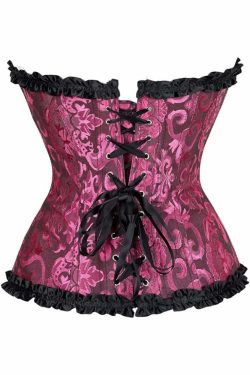 Persian Pink Gothic Ruffle Trim Overbust Corset - Y2K Grunge, 90s Fashion, Retro Summer Outfit