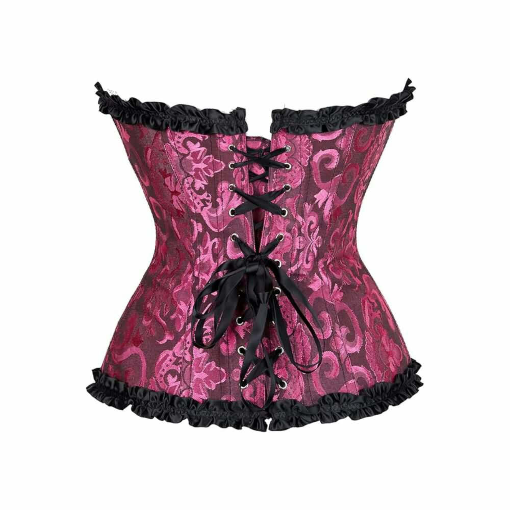 Persian Pink Gothic Ruffle Trim Overbust Corset - Y2K Grunge, 90s Fashion, Retro Summer Outfit