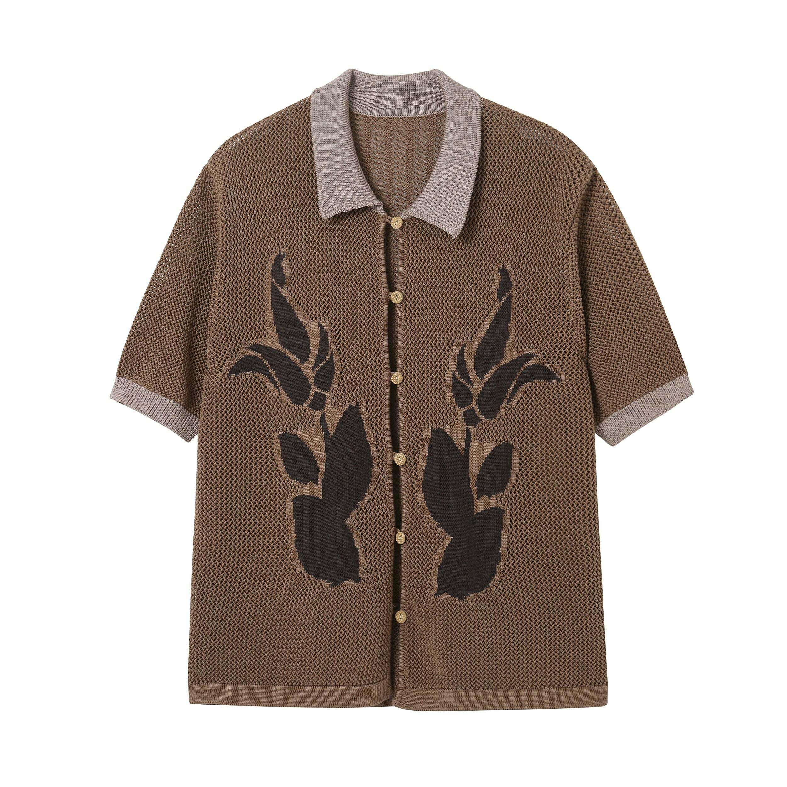 PHYSBOY Retro Leaf Crochet Button-Up - Y2K Summer, 90s Grunge, Pastel Goth, Y2K Party Outfit