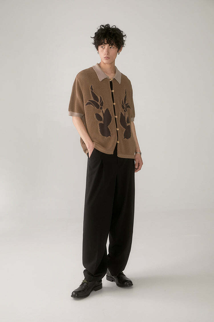PHYSBOY Retro Leaf Crochet Button-Up - Y2K Summer, 90s Grunge, Pastel Goth, Y2K Party Outfit