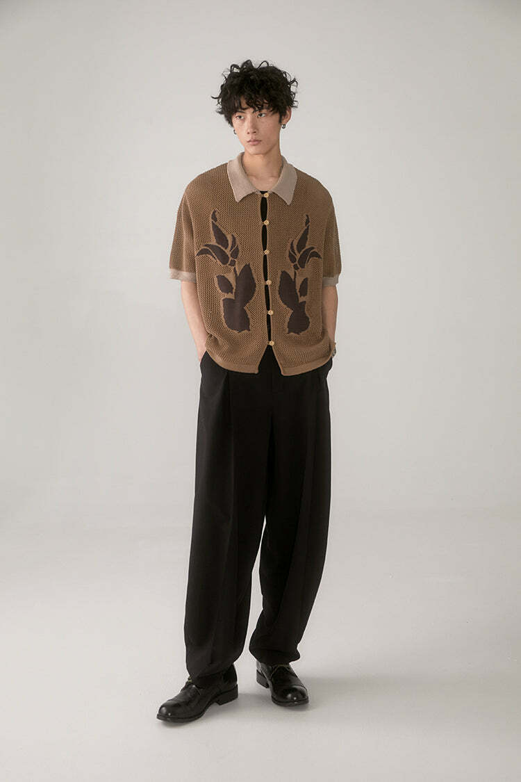 PHYSBOY Retro Leaf Crochet Button-Up - Y2K Summer, 90s Grunge, Pastel Goth, Y2K Party Outfit