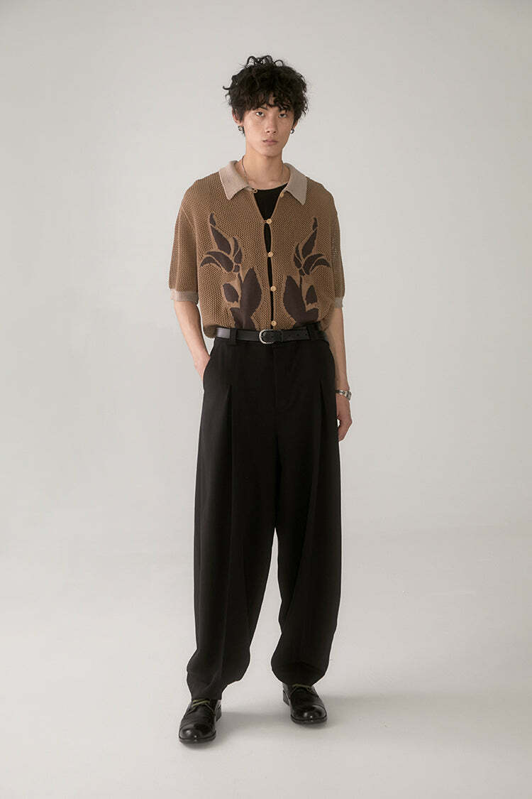 PHYSBOY Retro Leaf Crochet Button-Up - Y2K Summer, 90s Grunge, Pastel Goth, Y2K Party Outfit