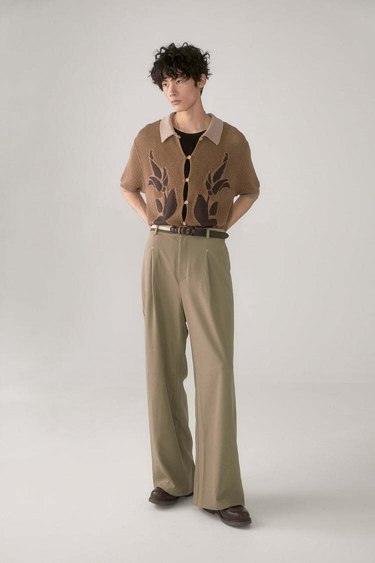 PHYSBOY Retro Leaf Crochet Button-Up - Y2K Summer, 90s Grunge, Pastel Goth, Y2K Party Outfit