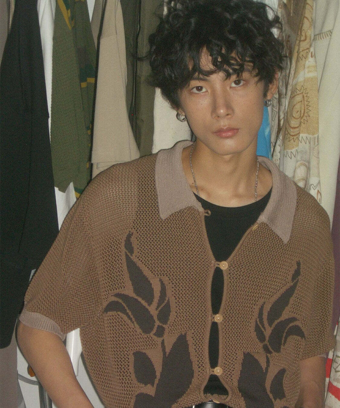 PHYSBOY Retro Leaf Crochet Button-Up - Y2K Summer, 90s Grunge, Pastel Goth, Y2K Party Outfit