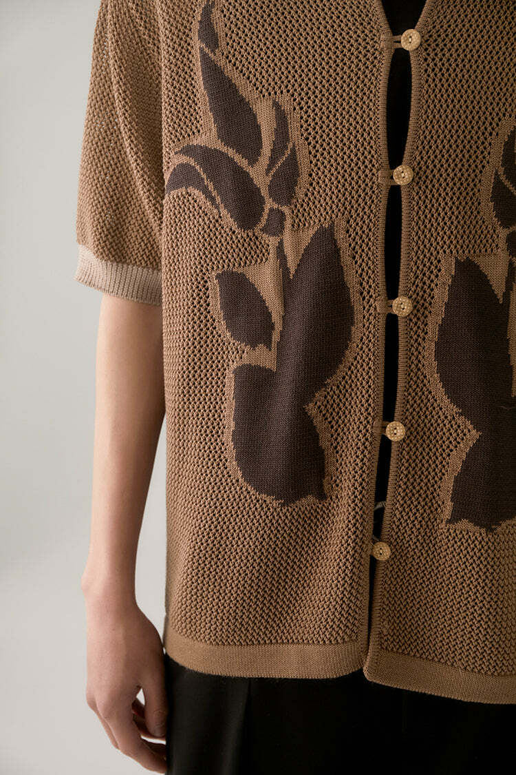 PHYSBOY Retro Leaf Crochet Button-Up - Y2K Summer, 90s Grunge, Pastel Goth, Y2K Party Outfit