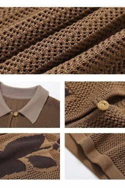 PHYSBOY Retro Leaf Crochet Button-Up - Y2K Summer, 90s Grunge, Pastel Goth, Y2K Party Outfit