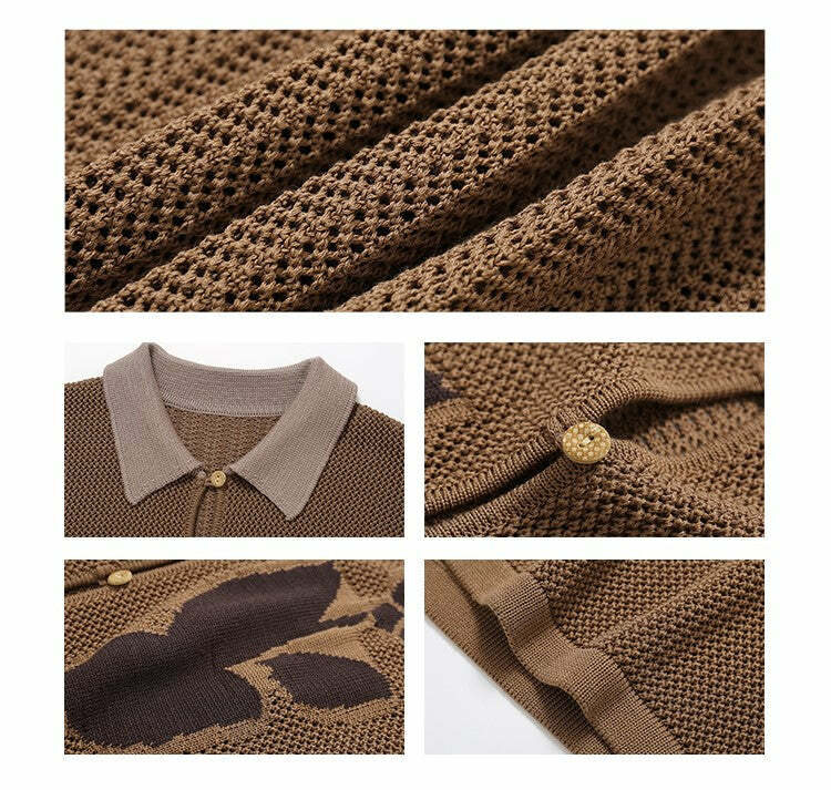 PHYSBOY Retro Leaf Crochet Button-Up - Y2K Summer, 90s Grunge, Pastel Goth, Y2K Party Outfit