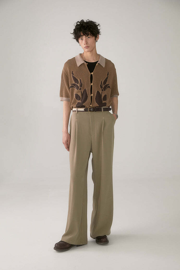PHYSBOY Retro Leaf Crochet Button-Up: Y2K Summer, 90s Grunge, Pastel Goth, Y2K Party Outfit