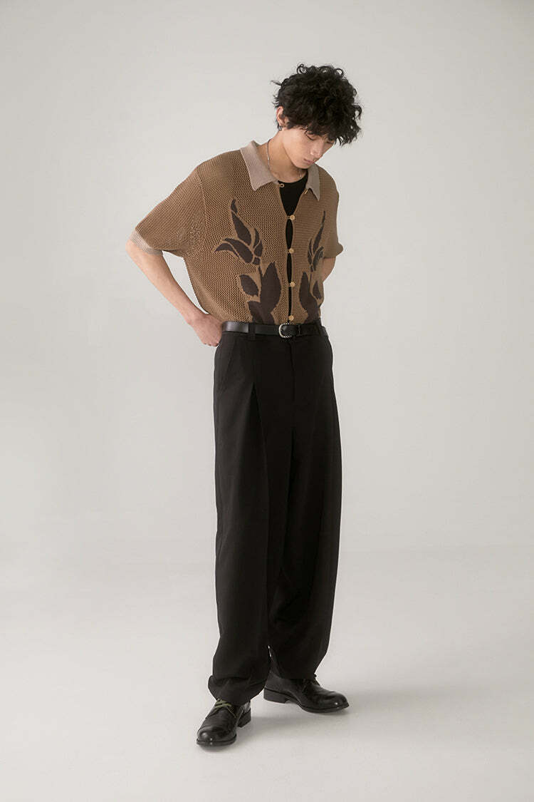 PHYSBOY Retro Leaf Crochet Button-Up: Y2K Summer, 90s Grunge, Pastel Goth, Y2K Party Outfit