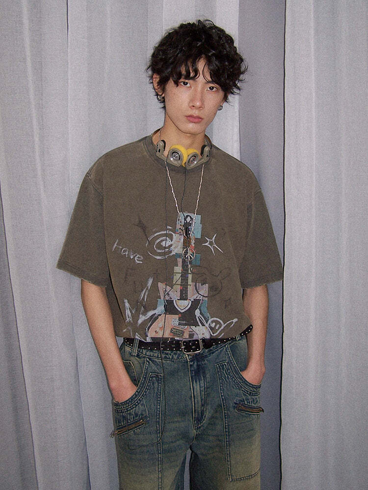 PHYSICALBOY 'Rock N Roll' Tee - Y2K Summer Grunge, 90s Retro, Gothic Y2K, Baby Te