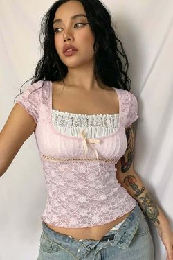 Pink Coquette Lace Top - Y2K Summer, 90s Grunge, Retro Style, Y2K Party & Club Outfits